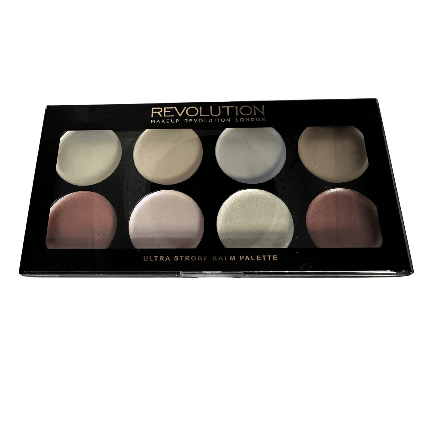 Revolution Ultra Strobe Balm-palett med 8 krämiga highlighternyanser för allt från naturlig till intensiv lyster.