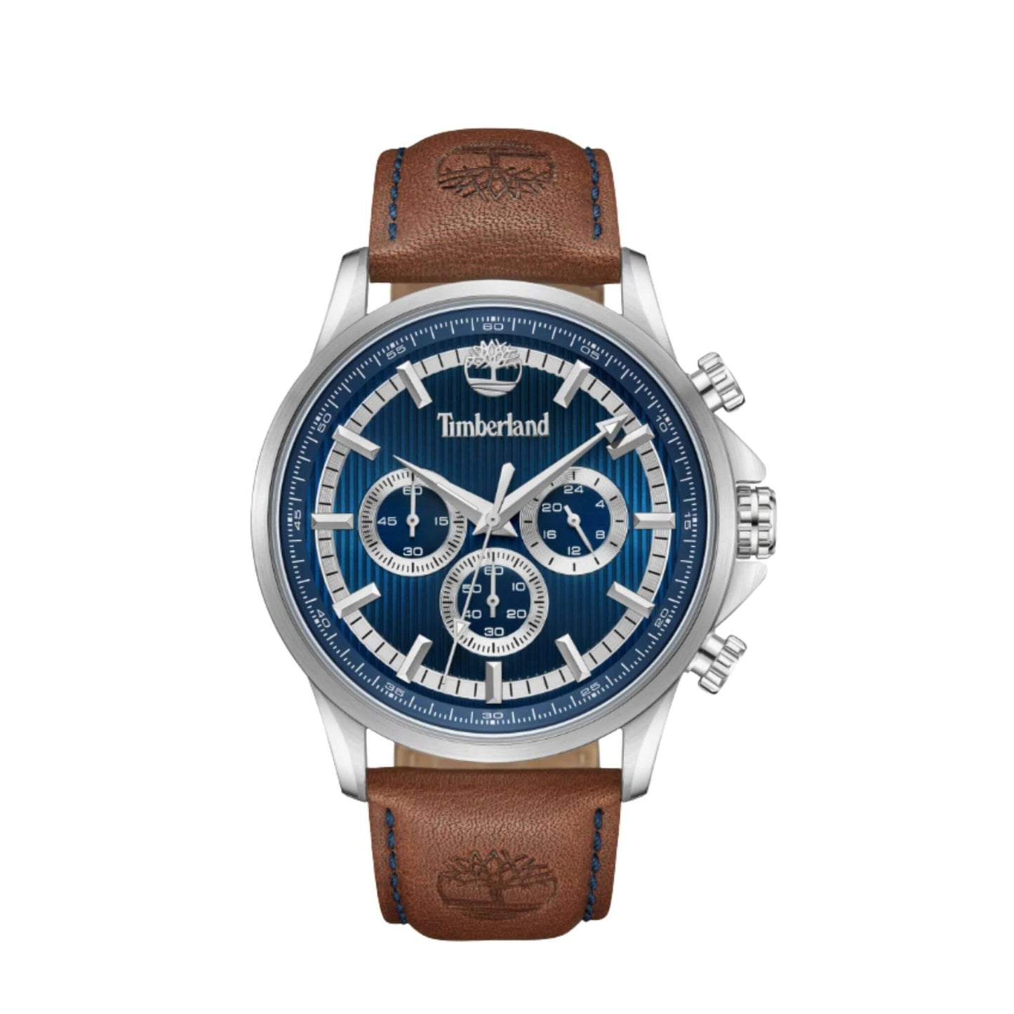 Bernardston Dual Time blå urtavla med brunt läderarmband