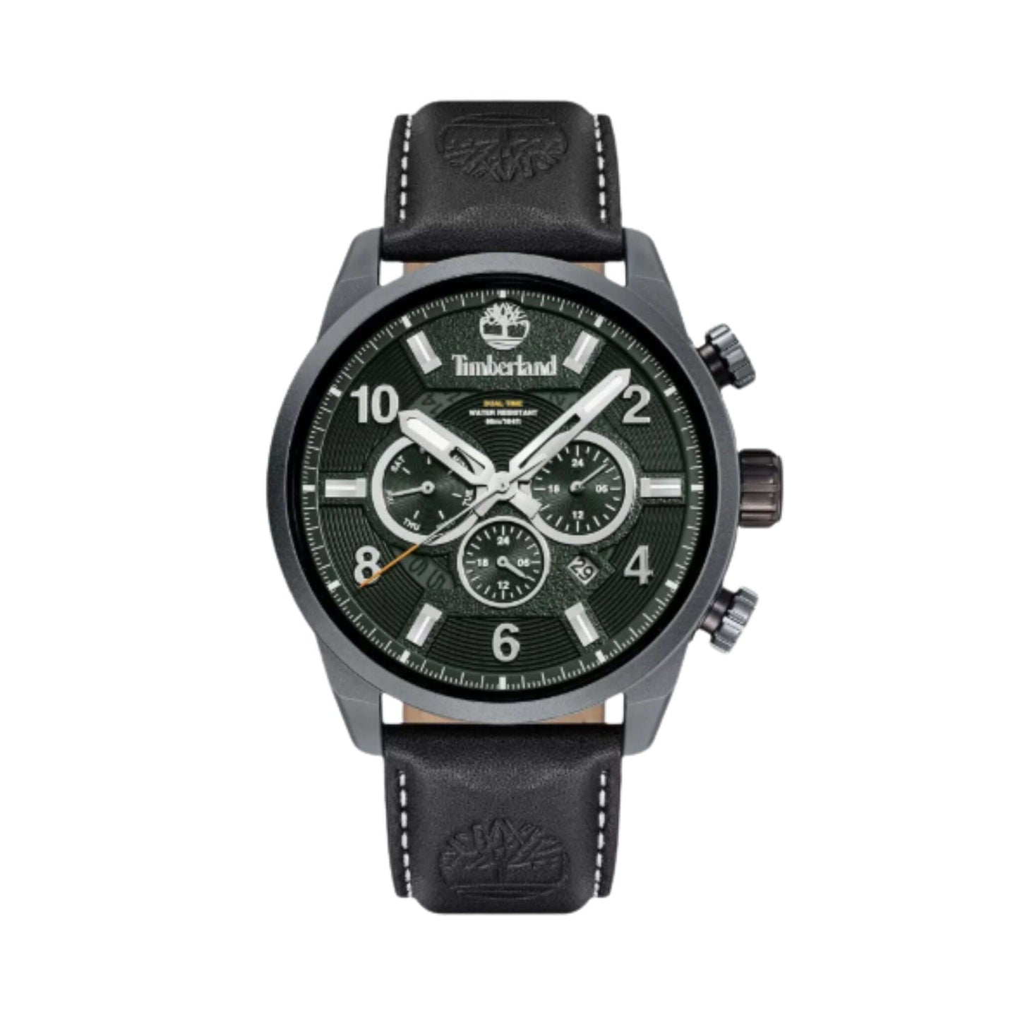 Herrklocka Henniker III med svart läderarmband och grön urtavla