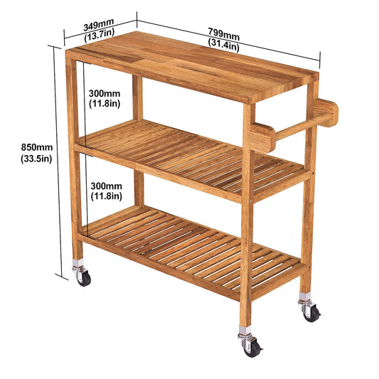INTERBUILD Koksvagn Holger TURBO Golden Teak gyllene teak tre hyllplan