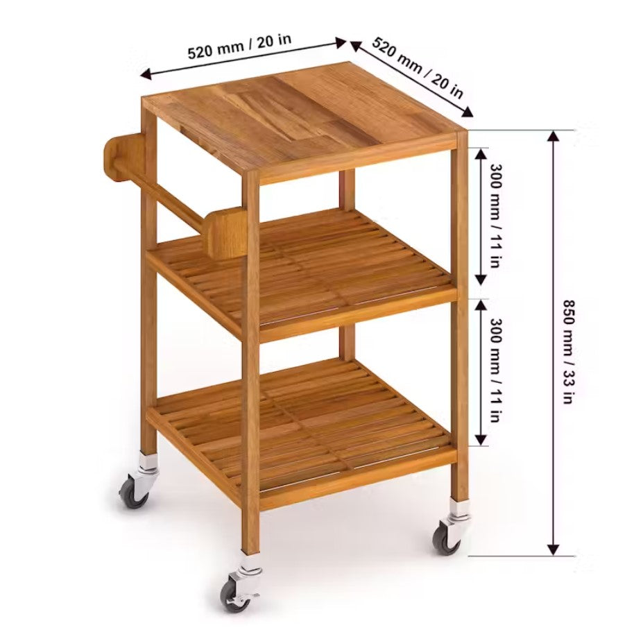 INTERBUILD Serveringsvagn Holger QUATTRO Golden Teak gyllene teak lassbara hjul