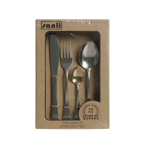 Sanli Bestickset Vintage 16 delar blank rostfritt stal silverfarg