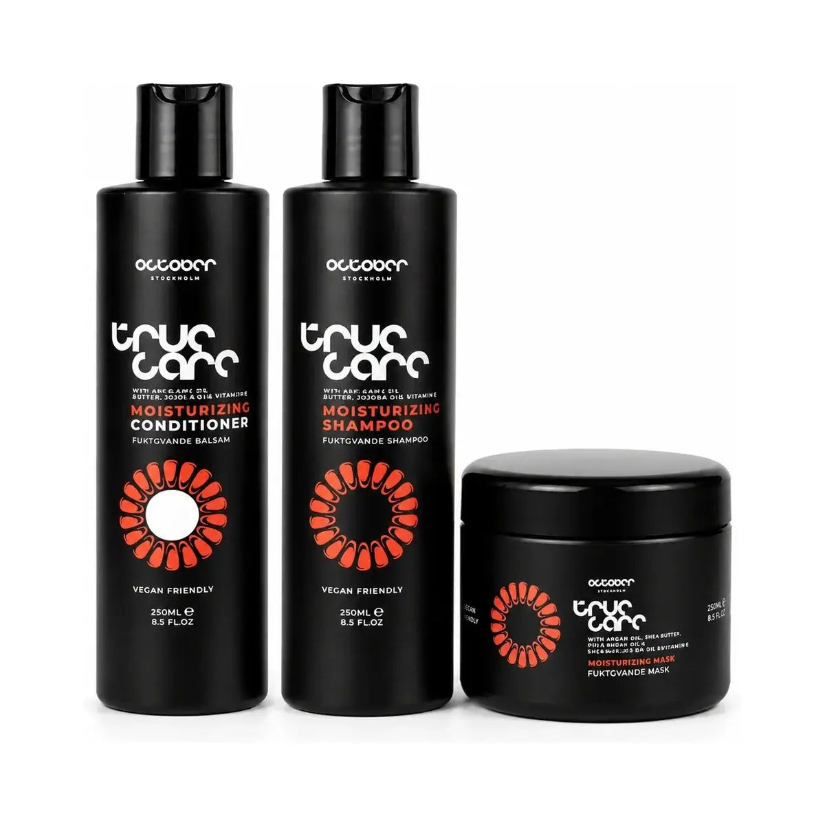October Stockholm True Care Moisturizing paket schampo balsam och harmask 3x250 ml aterfuktande harvard