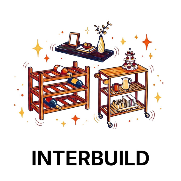 Interbuild hyllor och möbler till outletpris hos Fyndmaxa — träprodukter och förvaring fynd
