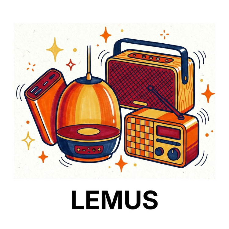 Lemus elektronik och belysning till outletpris hos Fyndmaxa — Bluetooth, radio och högtalare fynd