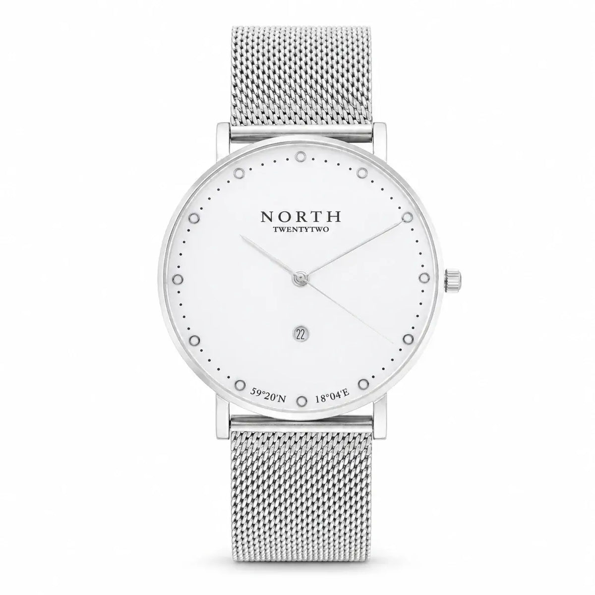 North Twentytwo Nord Armbandsur vit tavla stalmesh med datumfonster