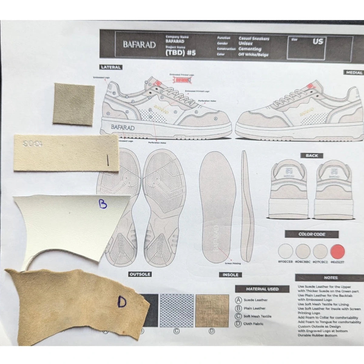 Designritning av BAFARAD sneaker – handgjord i Italien