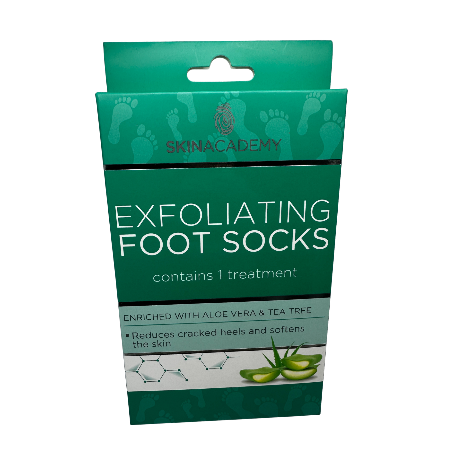 Exfolierande strumpor med Aloe vera och teträd 1 par som återfuktar, mjukar upp och avlägsnar torr hud. Enkel hemmabehandling för mjuka fötter.
