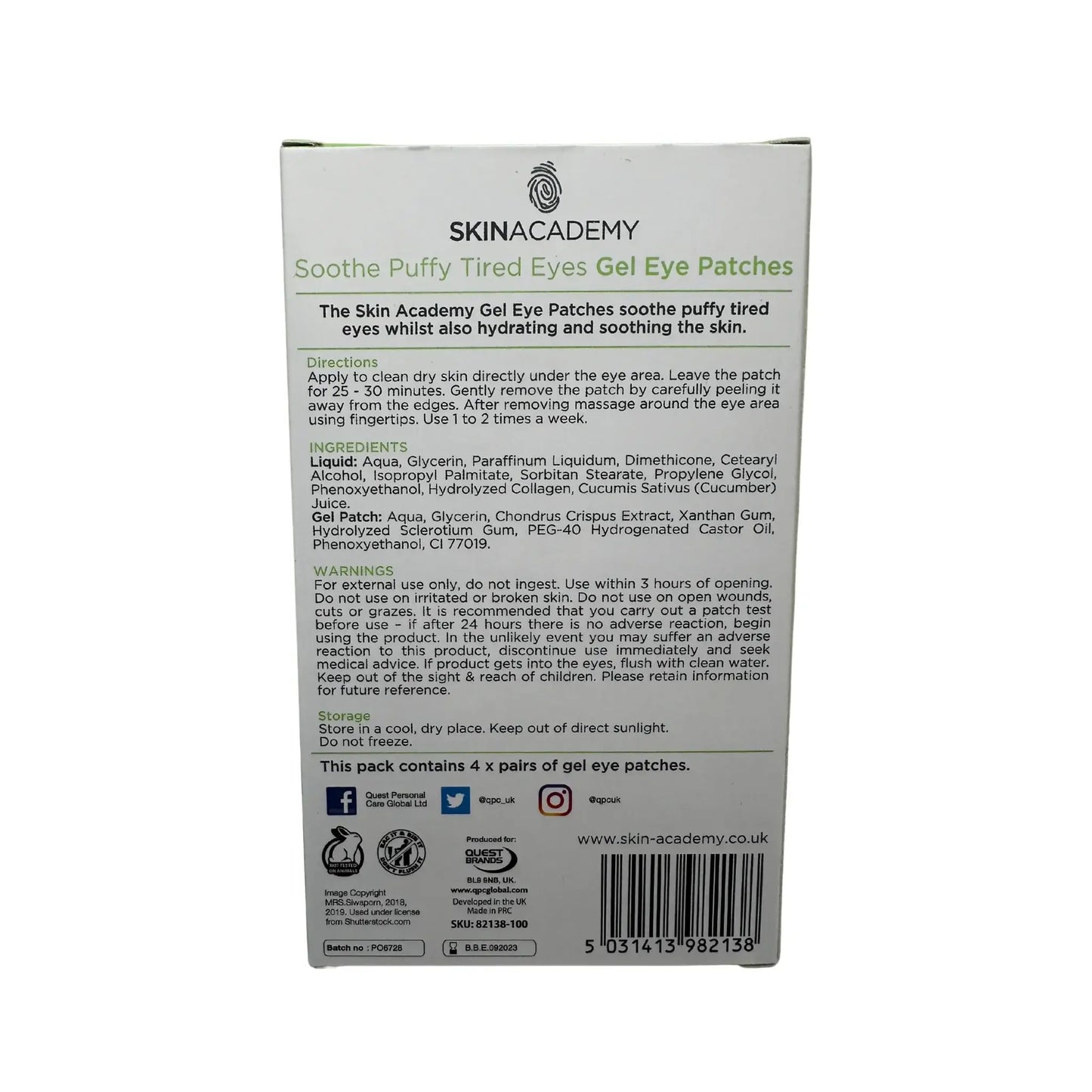 Soothe Puffy Eyes förpackning med instruktioner och ingredienser