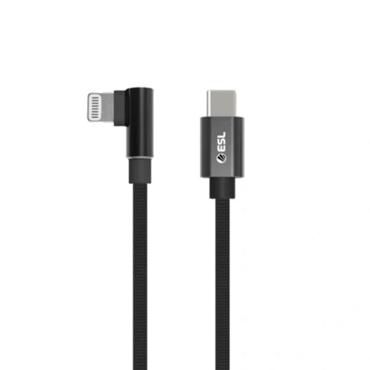ESL USB-C till Lightning kabel flatad svart 3A 60W iPhone iPad