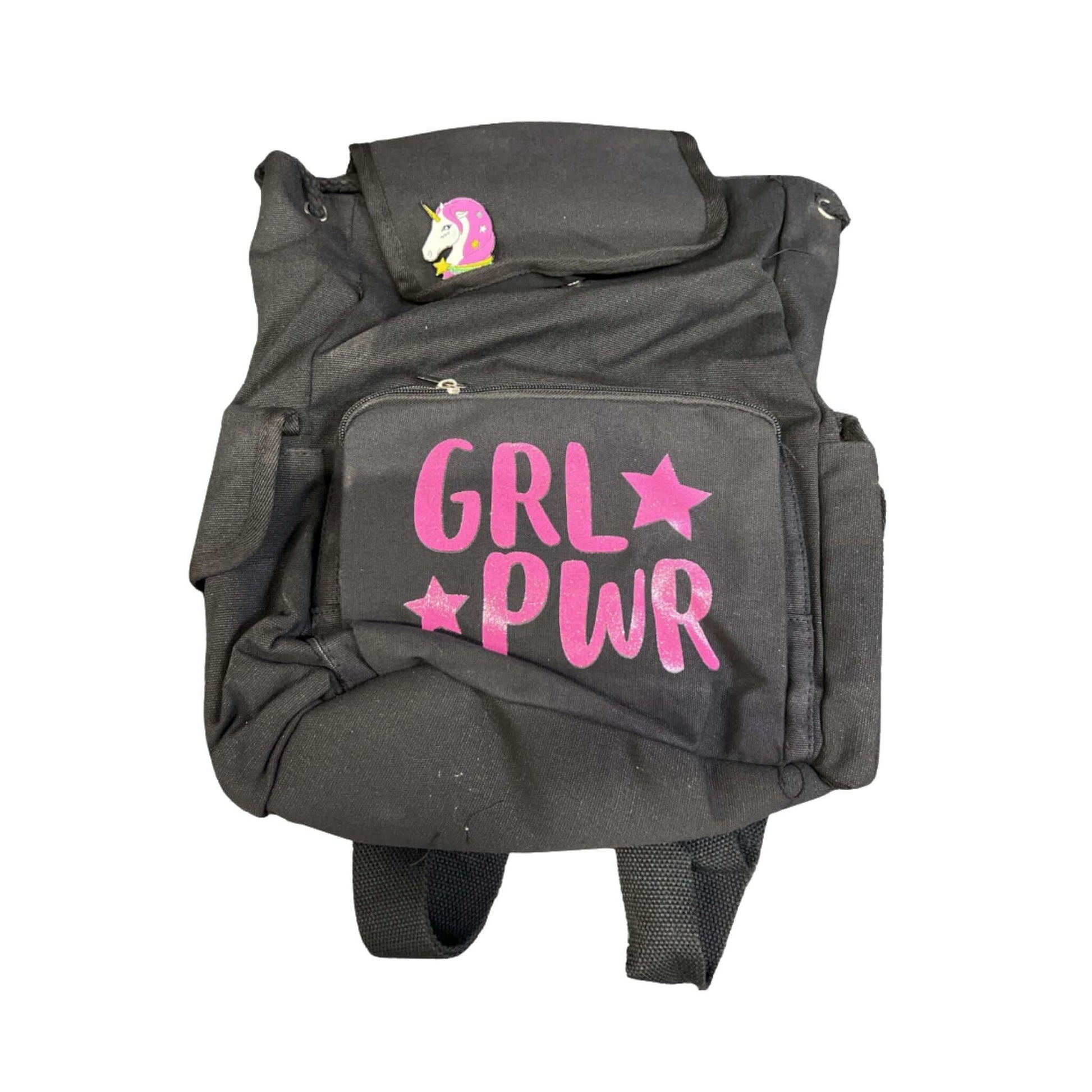 GRL PWR Ryggsack svart rosa text lostagbar enhörning barn