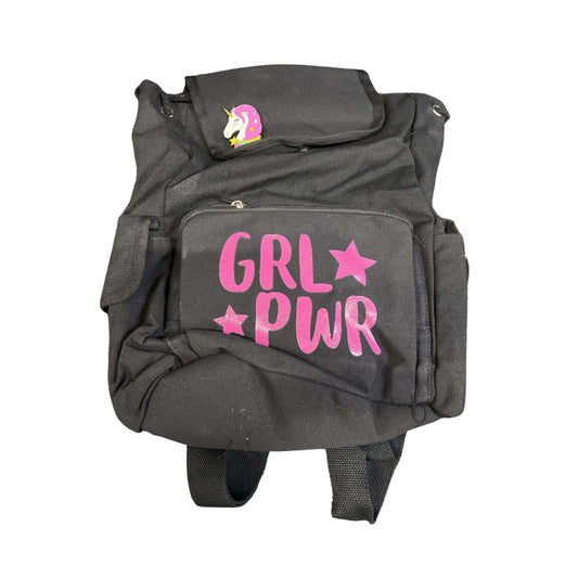 GRL PWR Ryggsack svart rosa text lostagbar enhörning barn