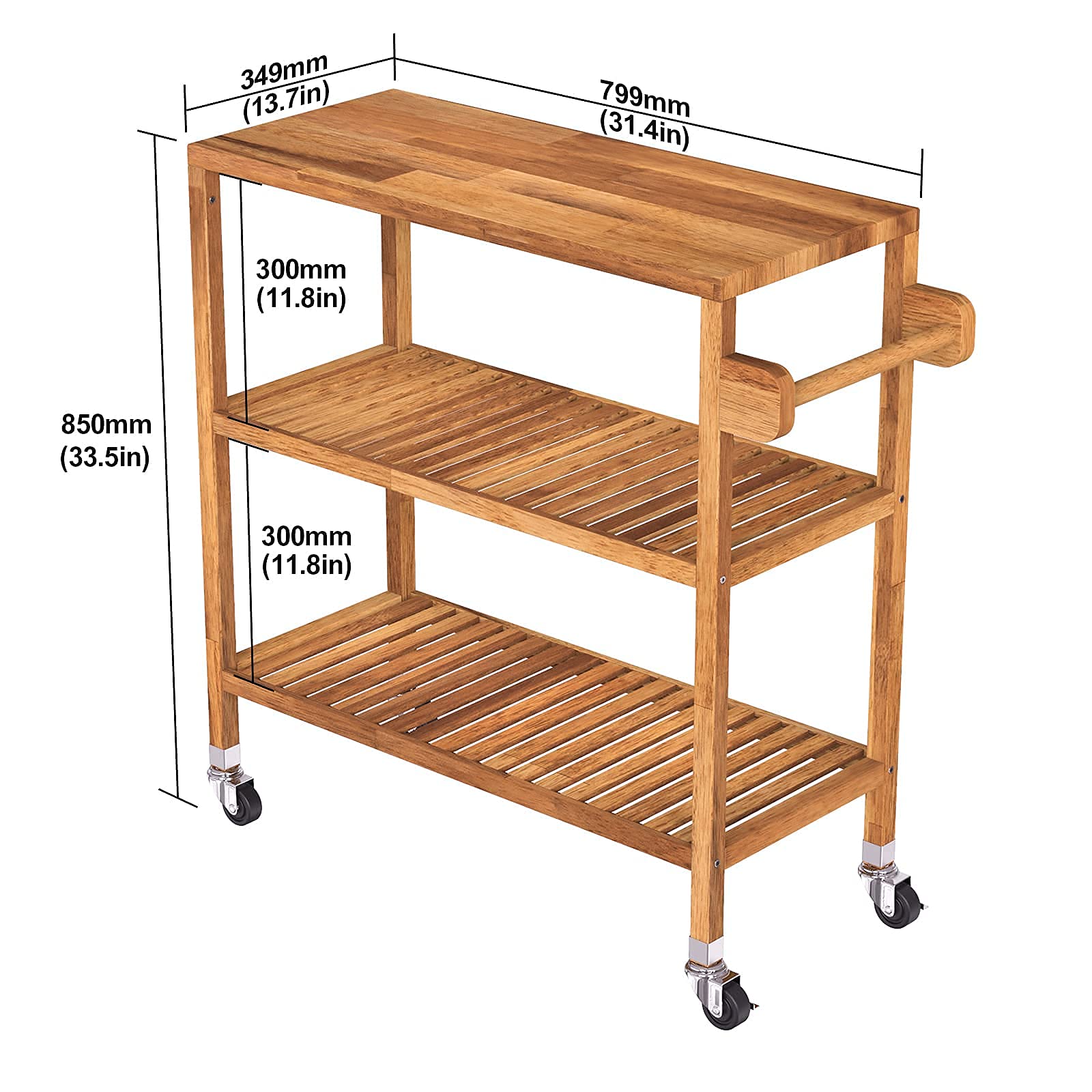 INTERBUILD Koksvagn Holger TURBO Golden Teak gyllene teak tre hyllplan