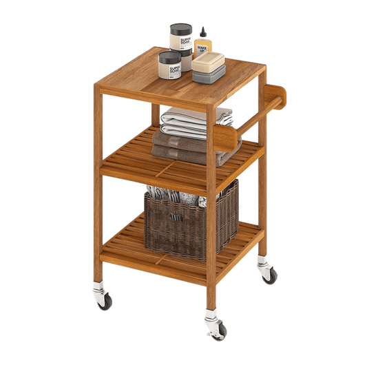 INTERBUILD Serveringsvagn Holger QUATTRO Golden Teak tre hyllor hjul
