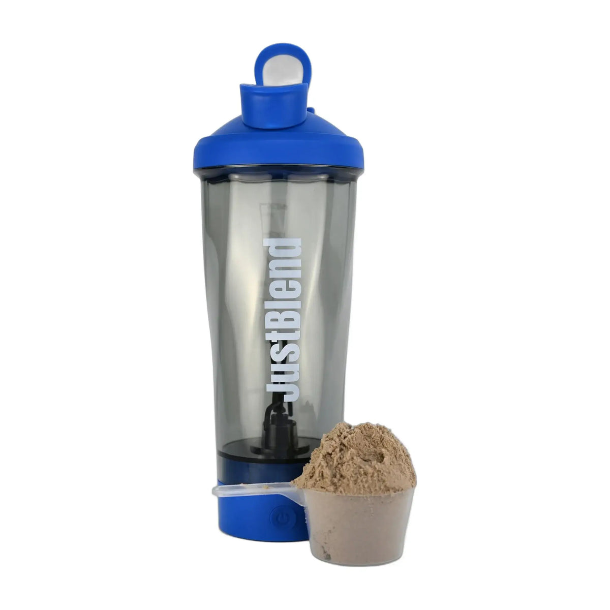 Elektrisk proteinshaker 600 ml i blått med proteinskopa