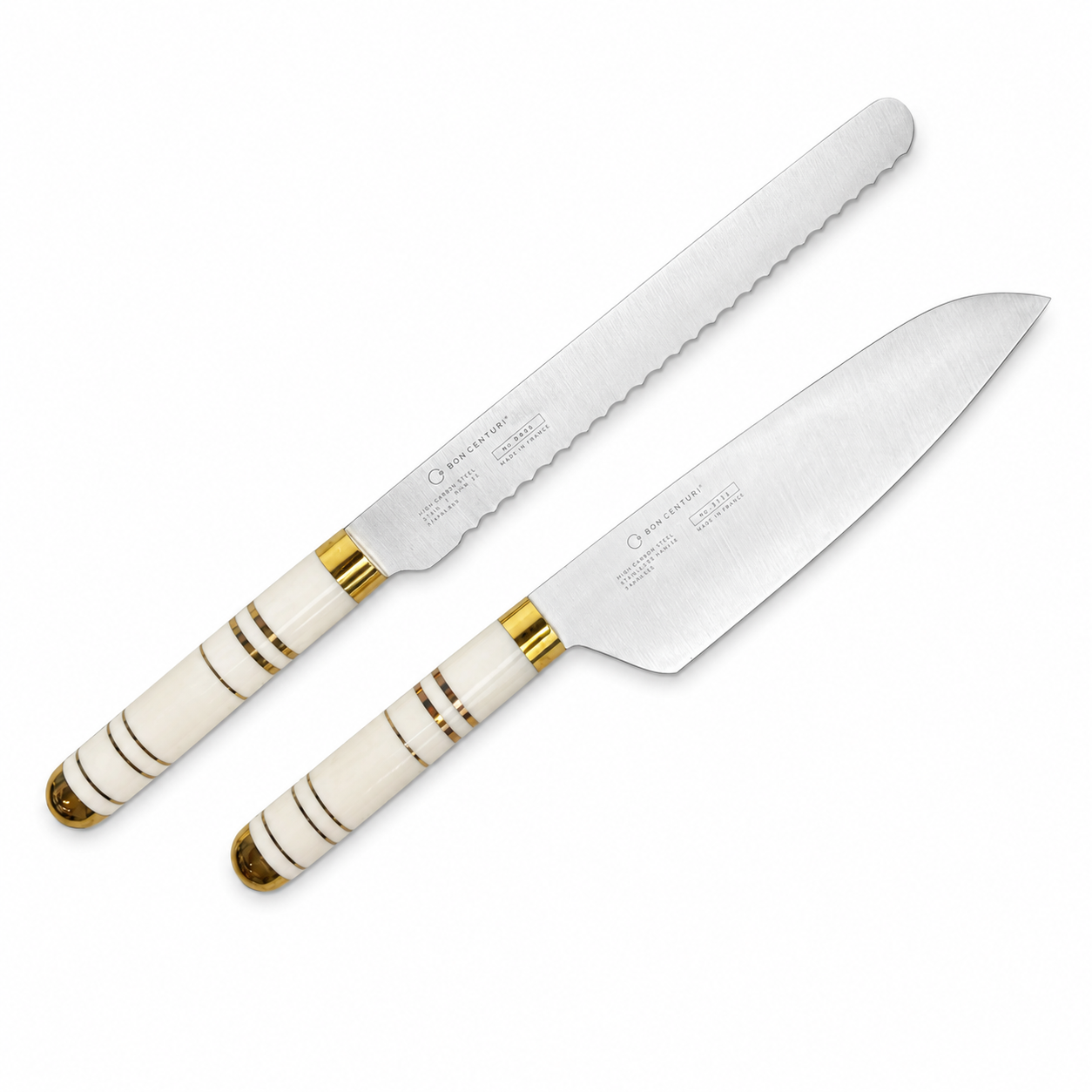Kockkniv och brödkniv set Oyster White med vita handtag