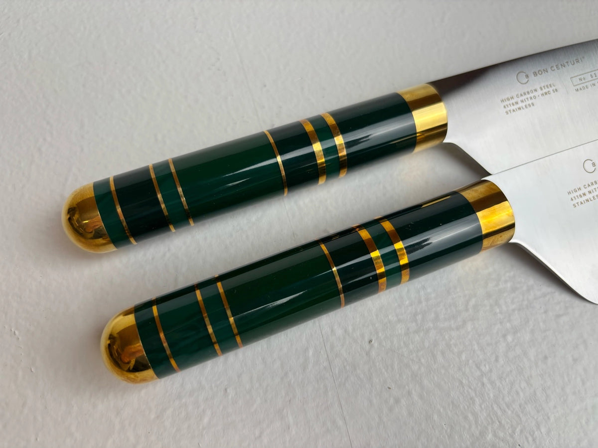 Kockkniv Saint Maquis Green, grönt handtag i närbild