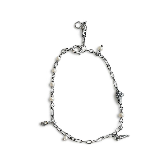 Maanesten Armband snacka och parlor 925 sterlingsilver mixad kedja vita parlor