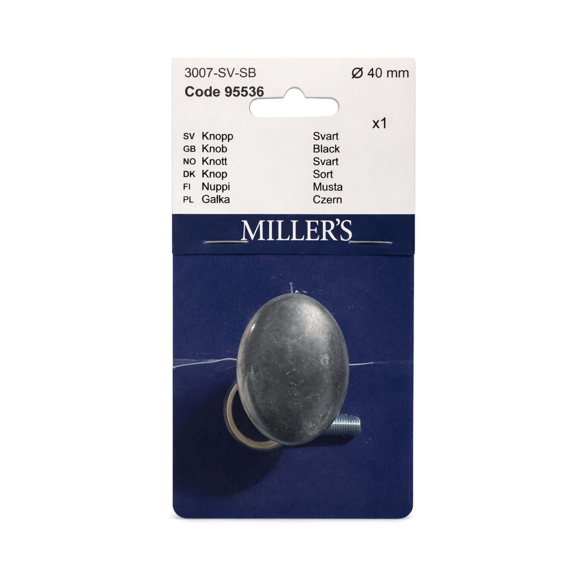 Miller's Knopp Svart Metall 40mm 4st, möbelknopp lådor skåp