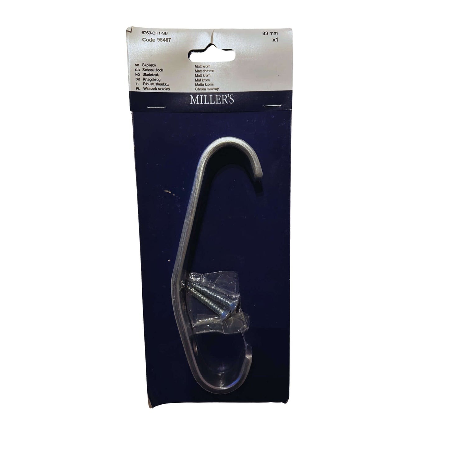 Miller's Skolkrok 6260 180mm 3st matt krom, hall groventre forrad