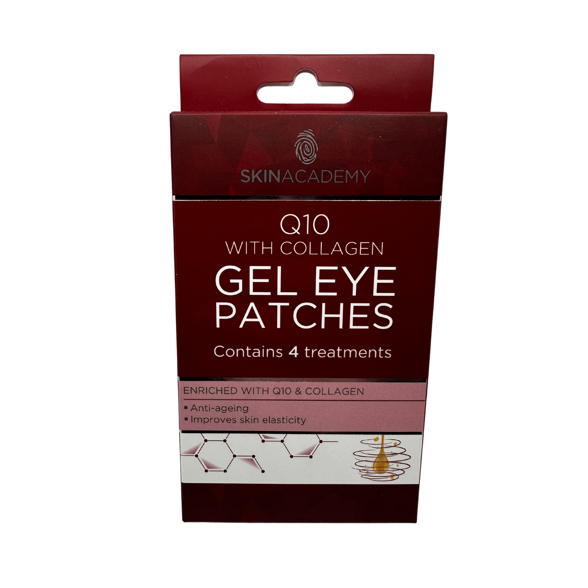 Skin Academy Q10 Gel Eye Patches rod forpackning, 4 par aterfuktar 15-20min