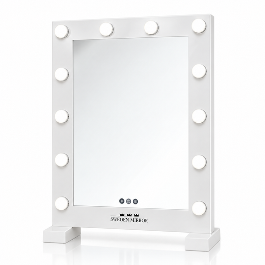 Sminkspegel Bluetooth Hollywood Los Angeles 80x60 cm, vit ram mot vit bakgrund