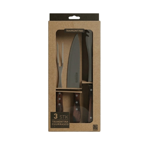 Tramontina Grillset Churrasco 3 delar stabil BBQ servering trahandtag